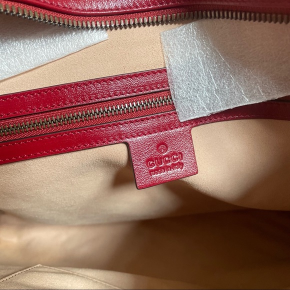 NEW Gucci Medium Metalasse Chevron Tote Cerise Red - Picture 11 of 14